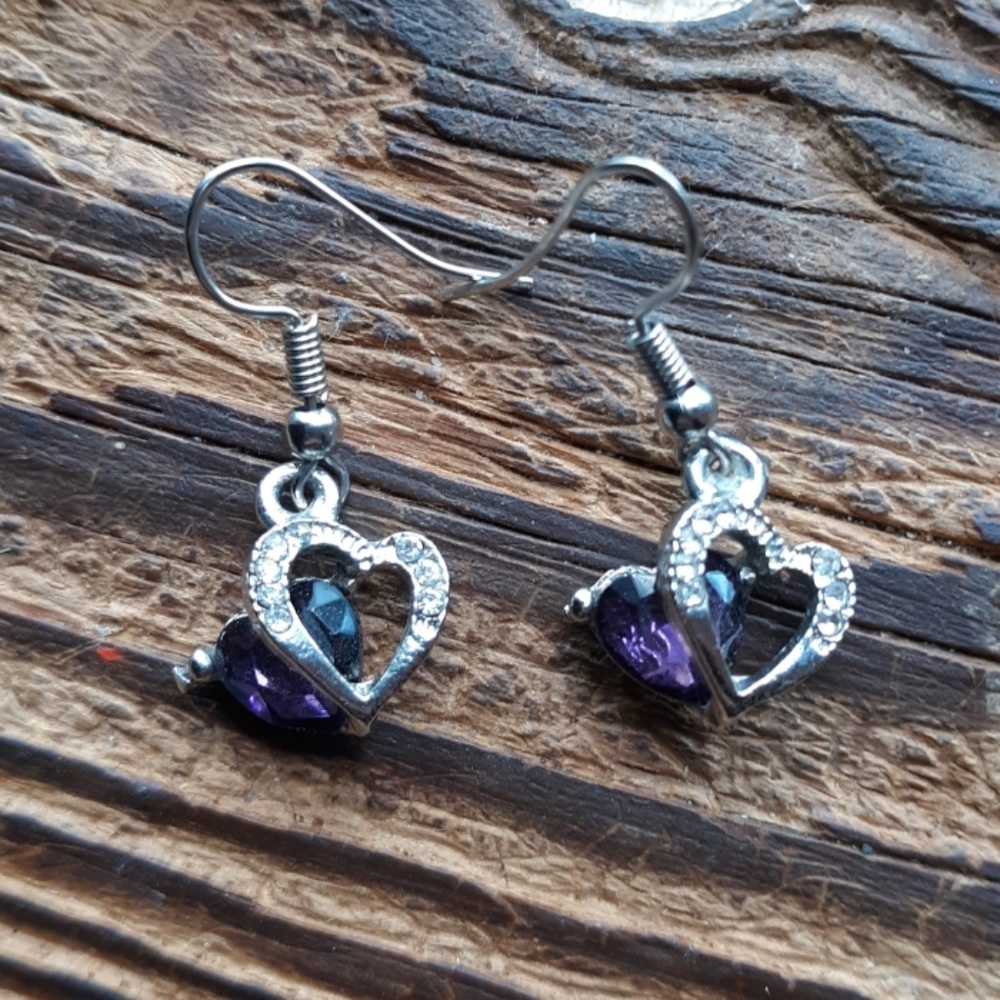 Purple heart earrings